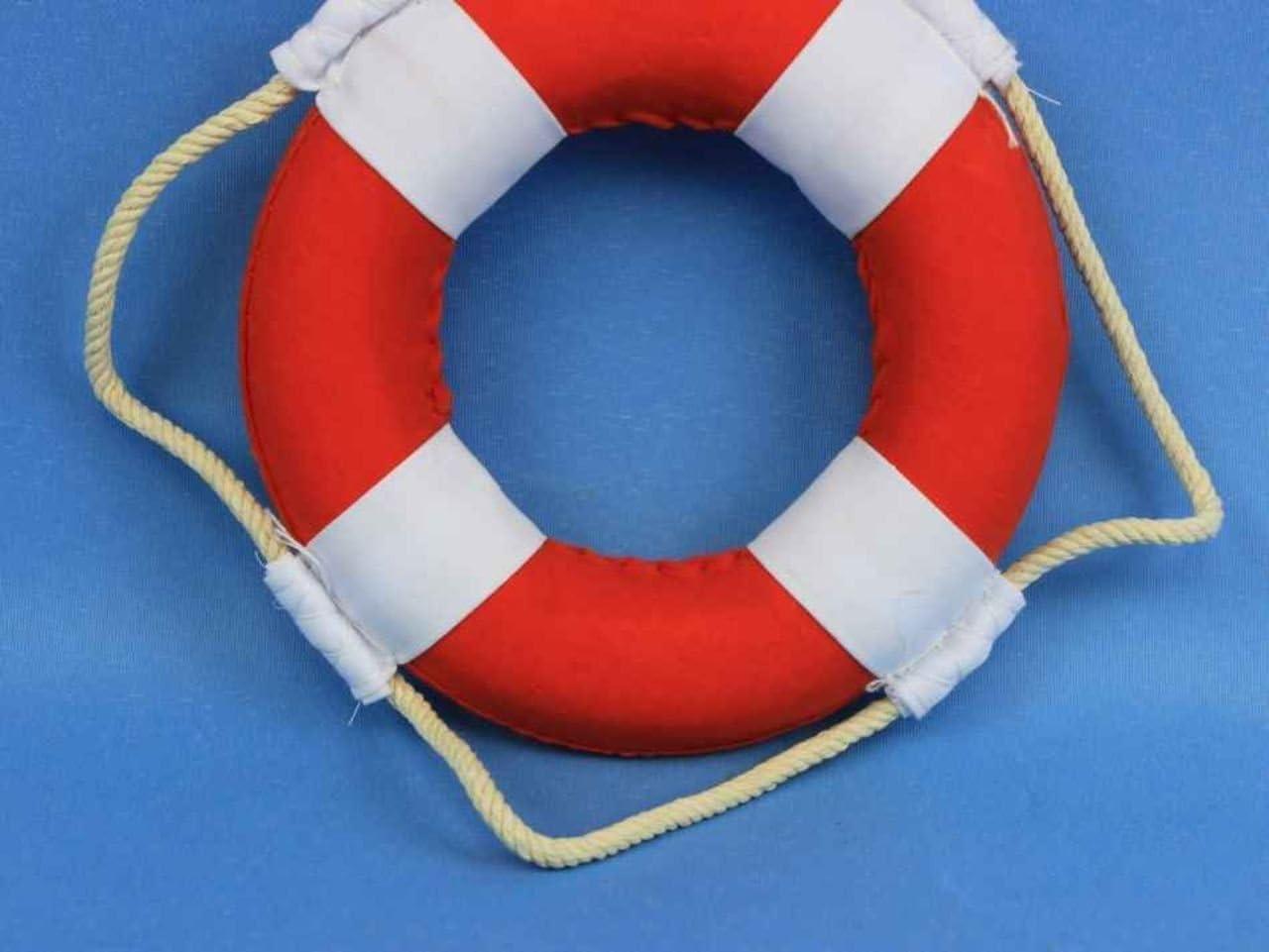 Handcrafted Decor  Vibrant Red Decorative Lifering with White Bands - 6 in.