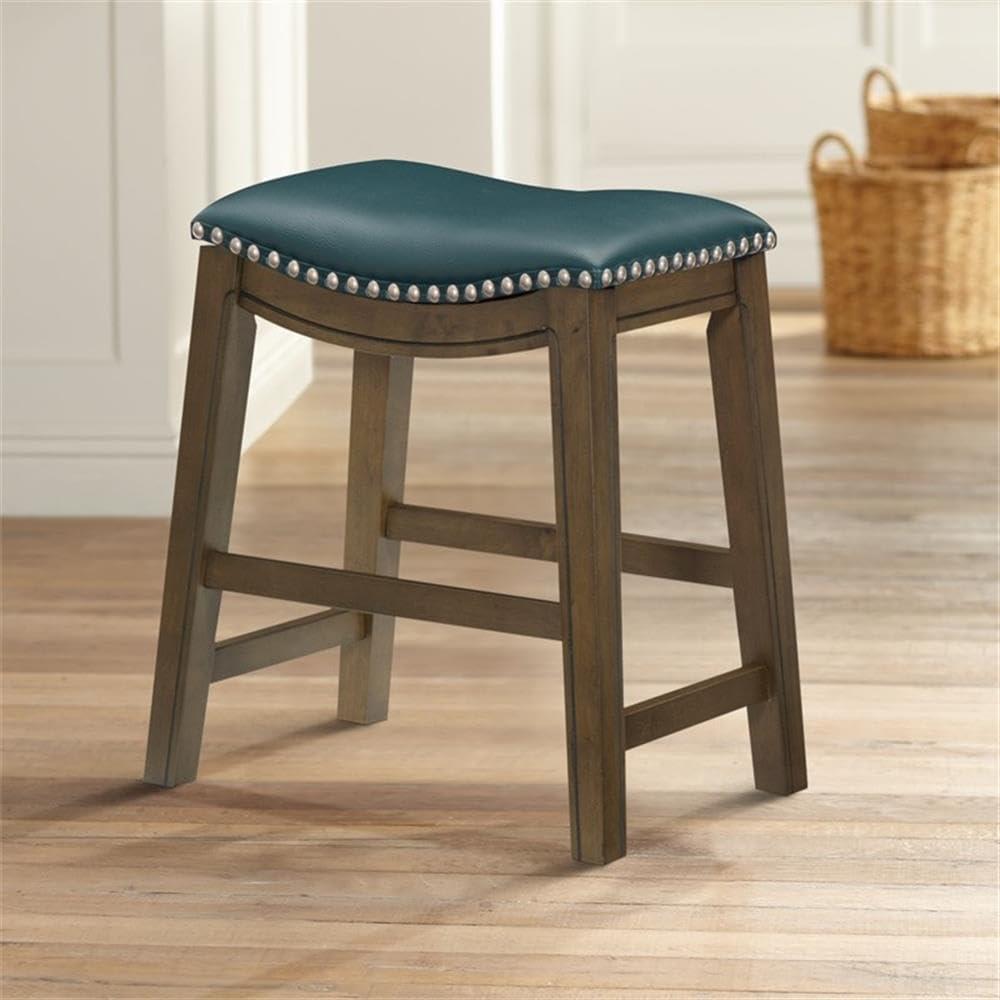 Homelegance 18" Dining Height Wooden Bar Stool Saddle Seat Barstool, Green Brown