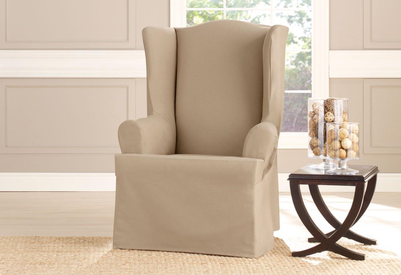 Khaki Heavyweight Cotton Duck Wingback Chair Slipcover