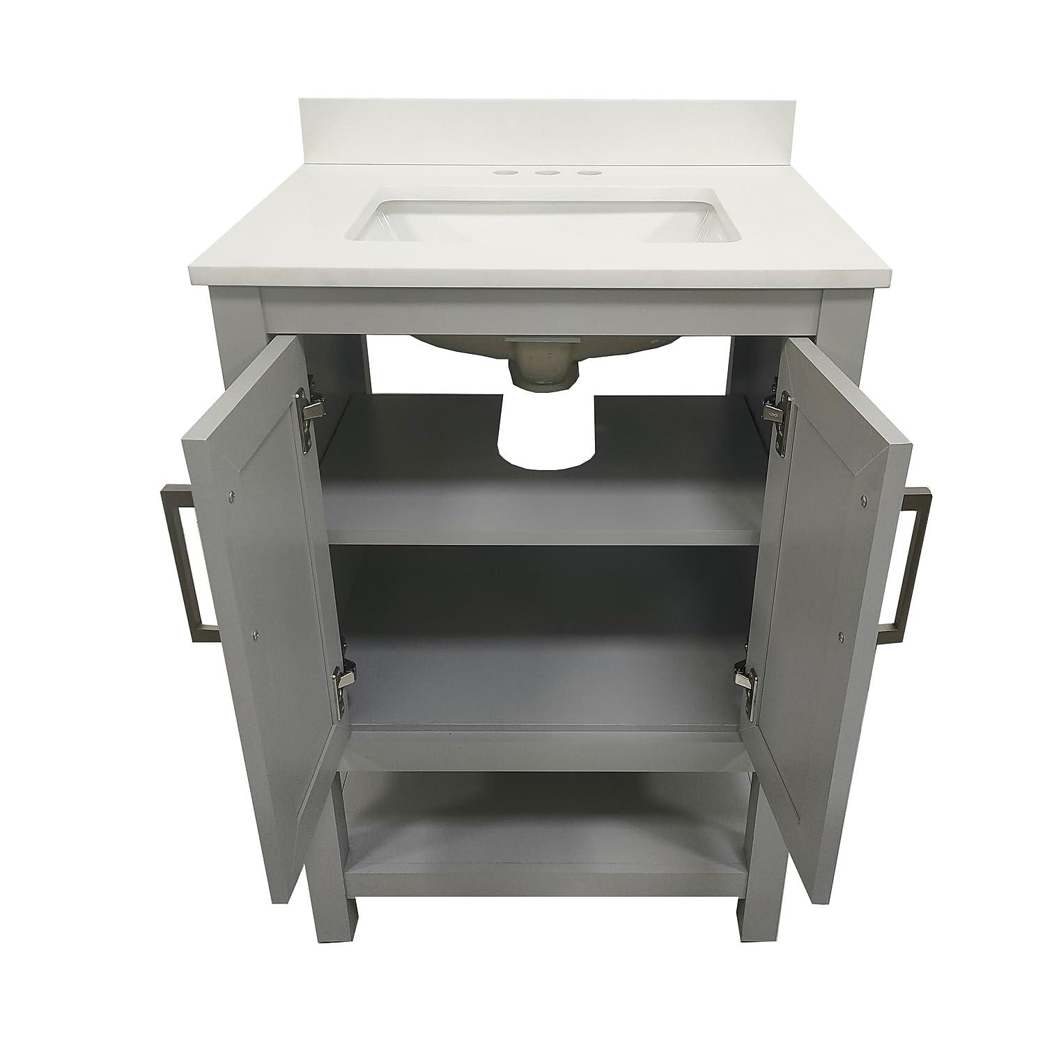 Flash Furniture 24 Inch Bathroom Vanity with Undermount Sink and Open Storage Shelf in Gray