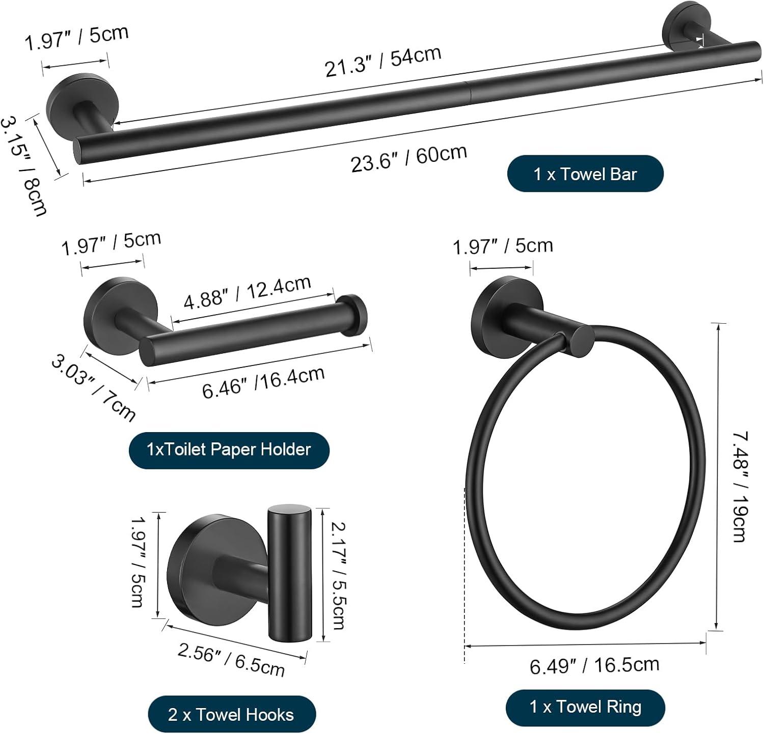 Matte Black 5-Piece Stainless Steel Bathroom Hardware Set