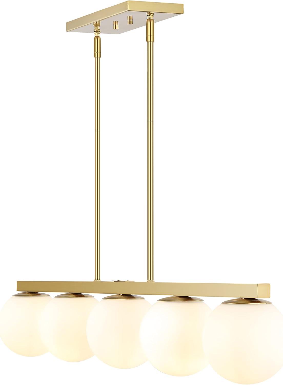 JONATHAN Y Luca Parisian 45.5" 5-Light Modern Glam Iron Globe Linear LED Pendant, Brass Gold/White