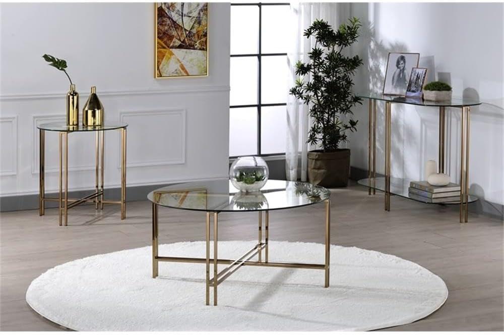 23" Round Glass Top Champagne Metal Accent Table