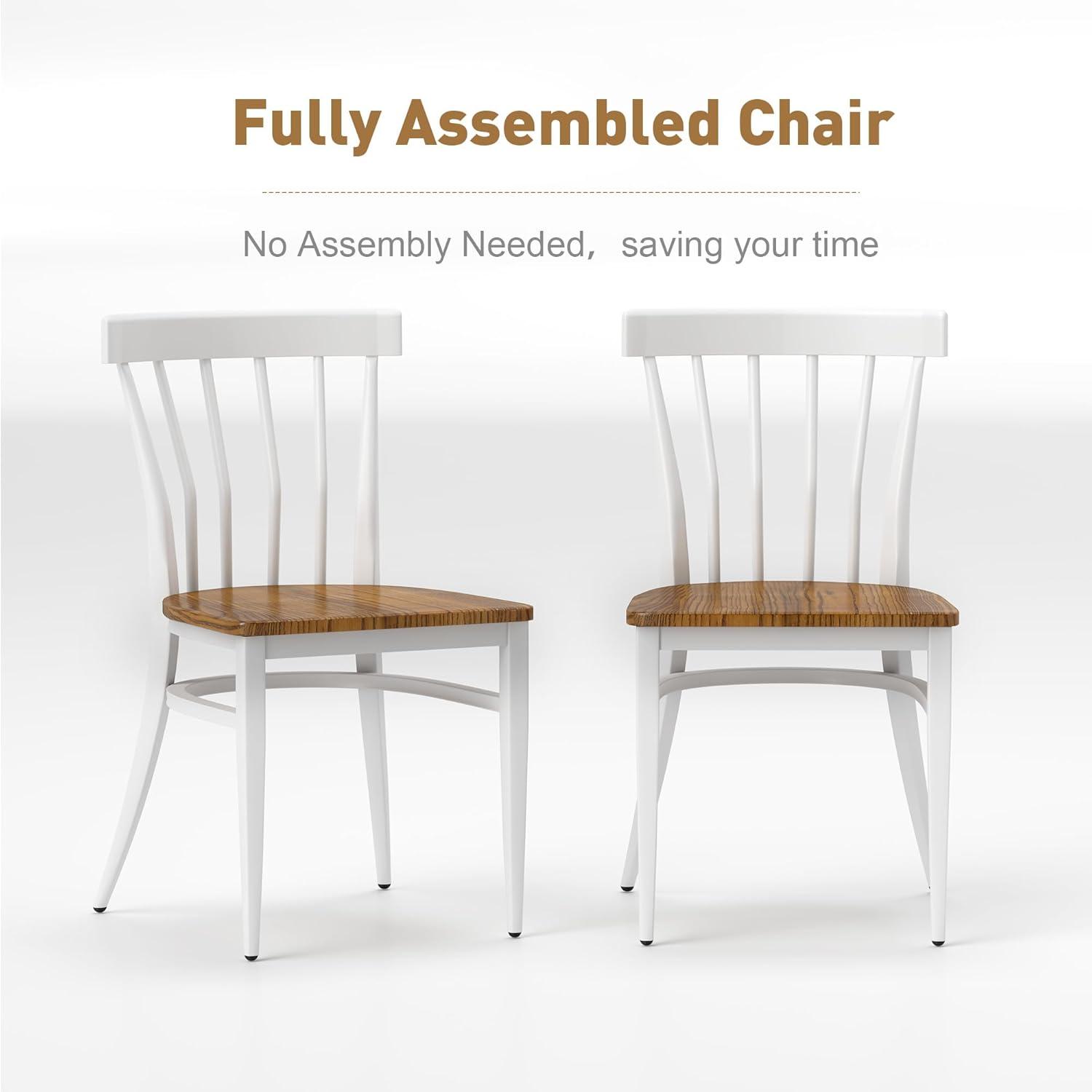 KARMAS PRODUCT Modern White Armless Dining Chairs Set of 2 --Heavy Duty Wood Seat and Iron Frame Kitchen Side Chairs for Restaurant Cafe Bistro,Ergonomic Design,Comb Back