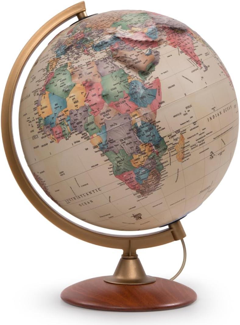 Colombo Antique Physical Relief Globe - Waypoint Geographic: 12" Diameter, Beige, Political Boundaries, Major Cities