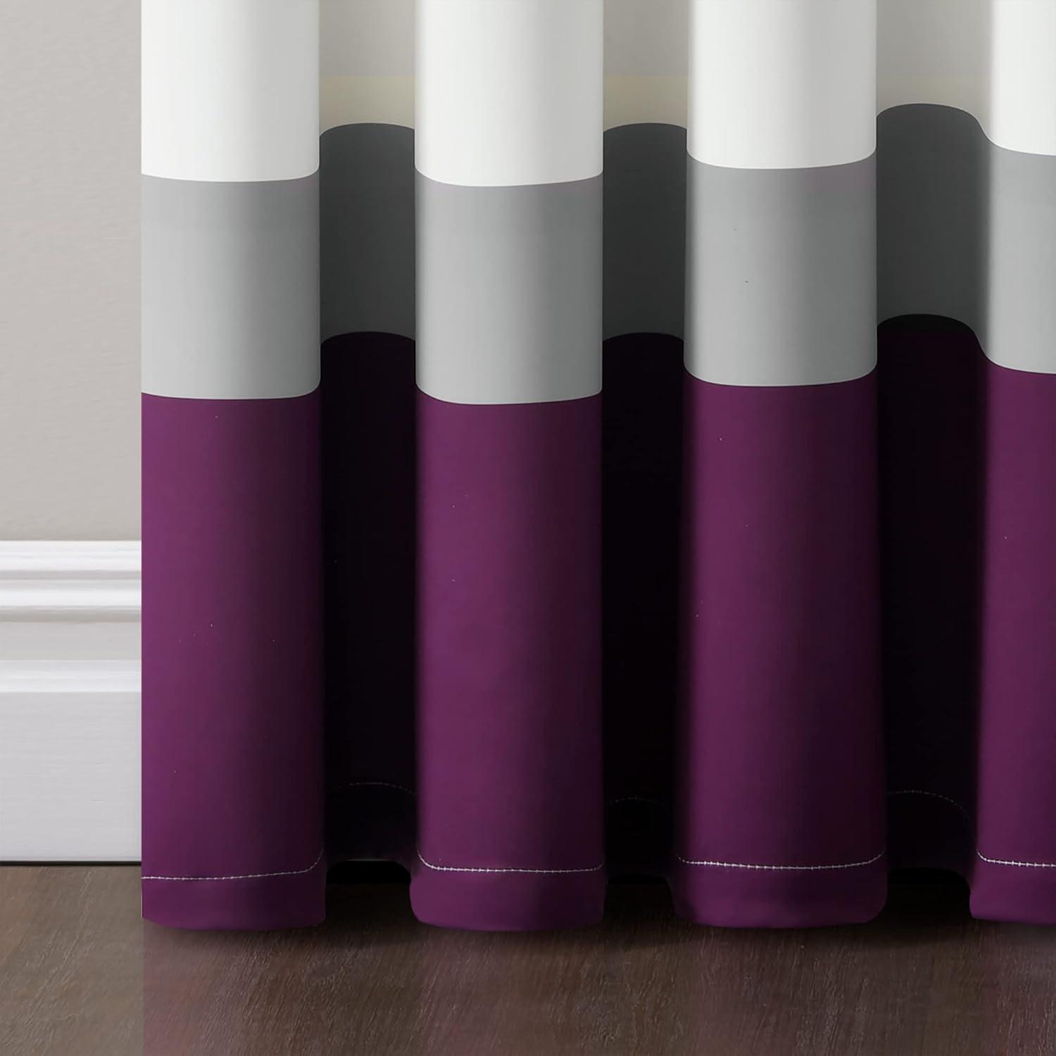 Alexander Color Block Light Filtering Window Curtain Panels Purple/Gray 52X84 Set