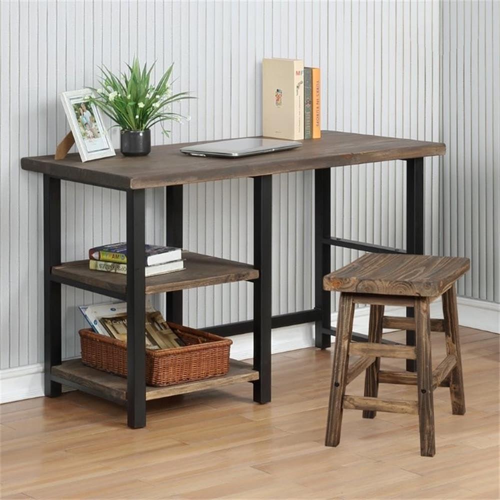 Pomona Writing Desk with Two Shelves Metal and Solid Wood Natural - Alaterre Furniture: Modern Style, Open Storage, Home Office
