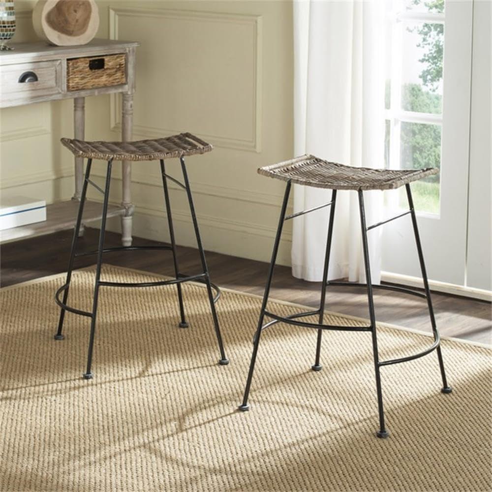 Atara Rattan Seat Counter Stool (Set of 2) - Grey - Safavieh