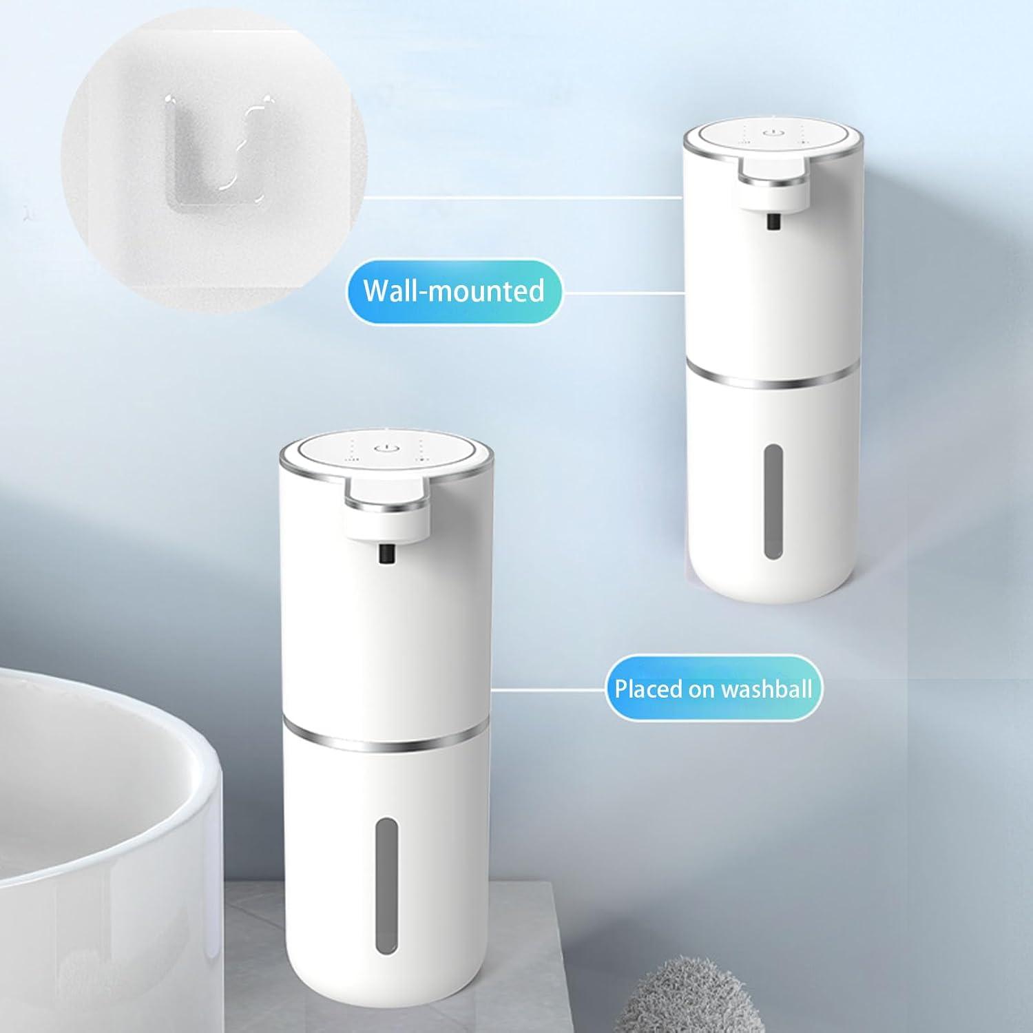 Automatic Foaming Soap Dispenser, Rechargeable, 400ml Touchless Soap Dispenser, Wall-Mounted, Waterproof Hands Free Infrared Motion Sensor Countertop, Auto Foam, Soap Pump (P11), White