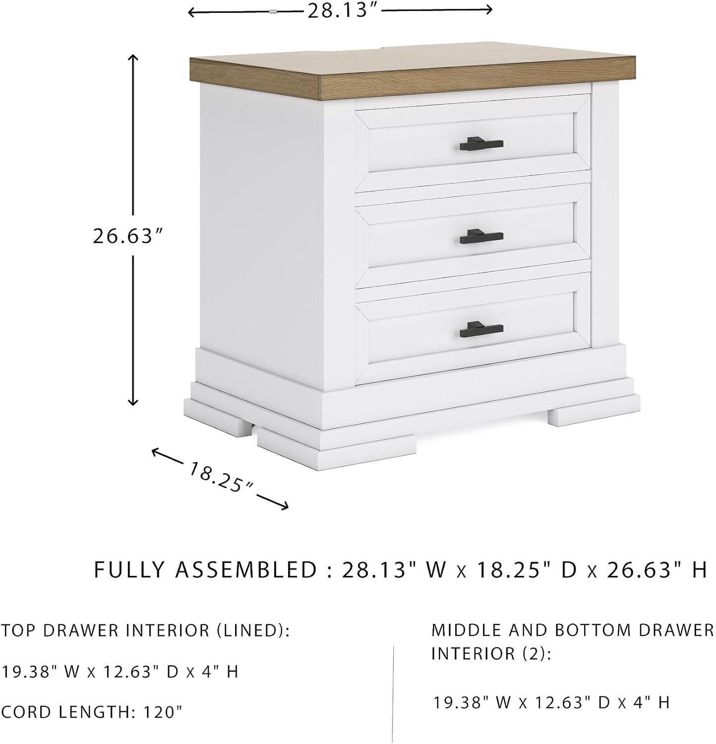 Signature Design by Ashley Ashbryn 3 Drawer Nightstand with USB ports, White