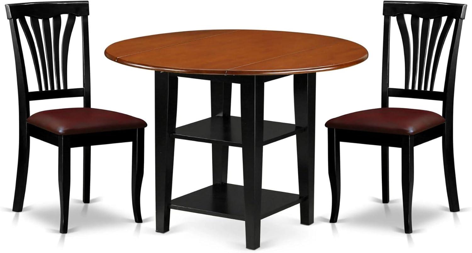 East West Furniture Sudbury 3 Piece Round Dual Drop Leaf Dining Table Set