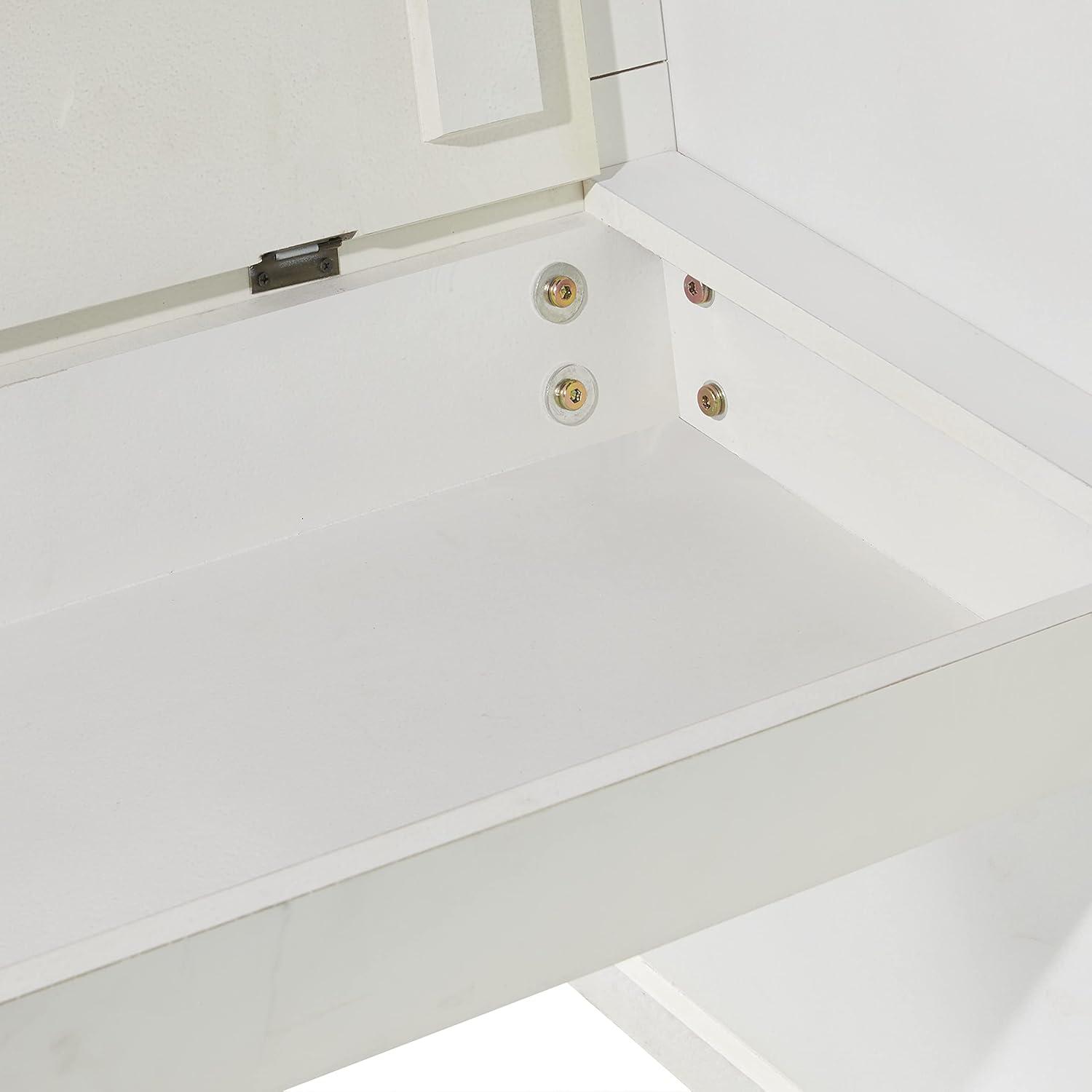 DecMode Wood Storage Bench with Scrolled Armrests, White