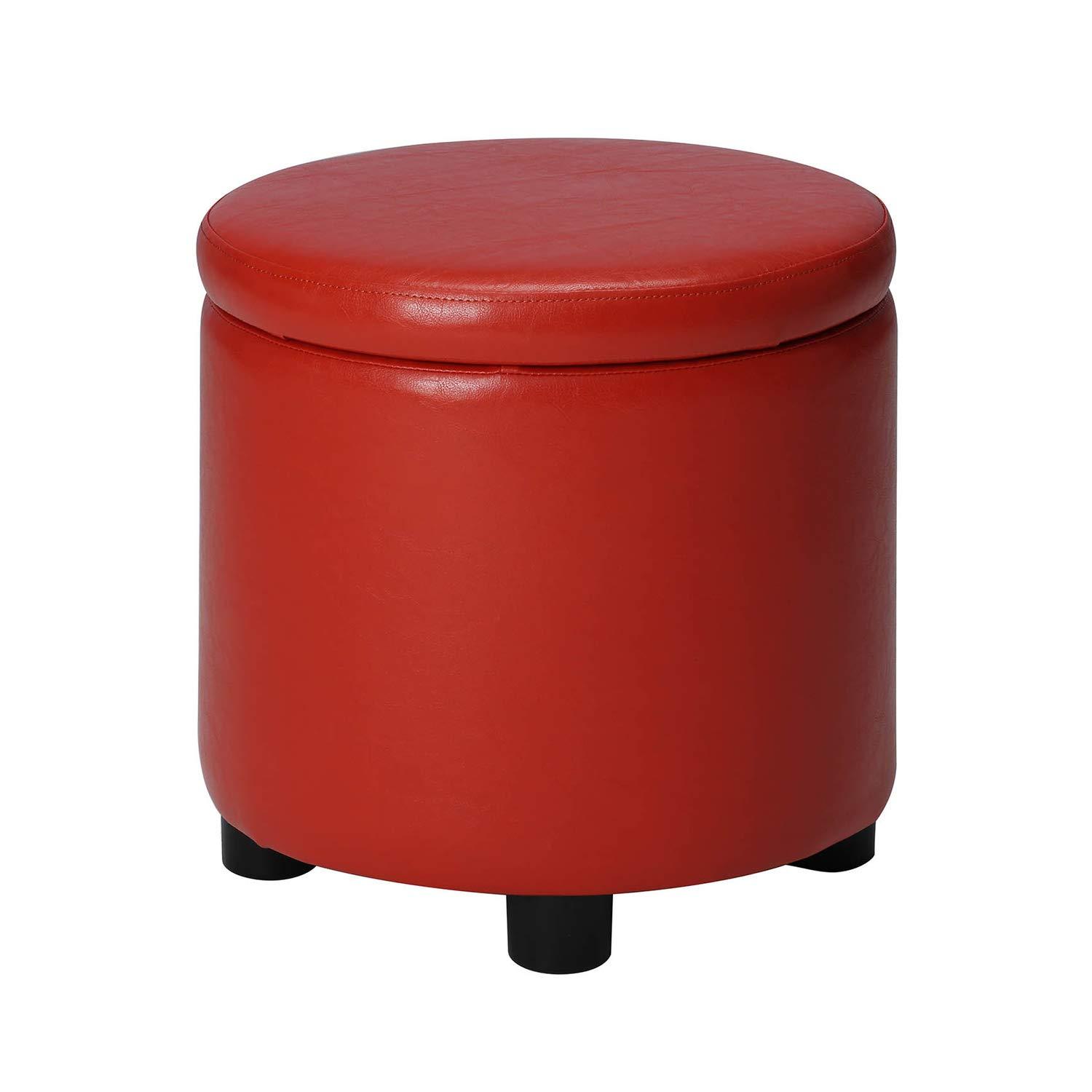Designs4Comfort Round Accent Storage Ottoman with Reversible Tray Lid, Taupe Gray Faux Leather
