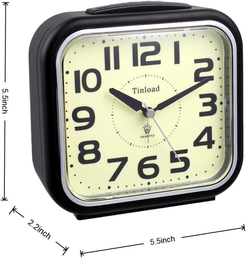 5.5" Silent Analog Alarm Clock Non Ticking, Gentle Wake, Beep Sounds, Increasing Volume, Battery Operated Snooze and Light Functions, Easy Set, Black (Best for Elder)