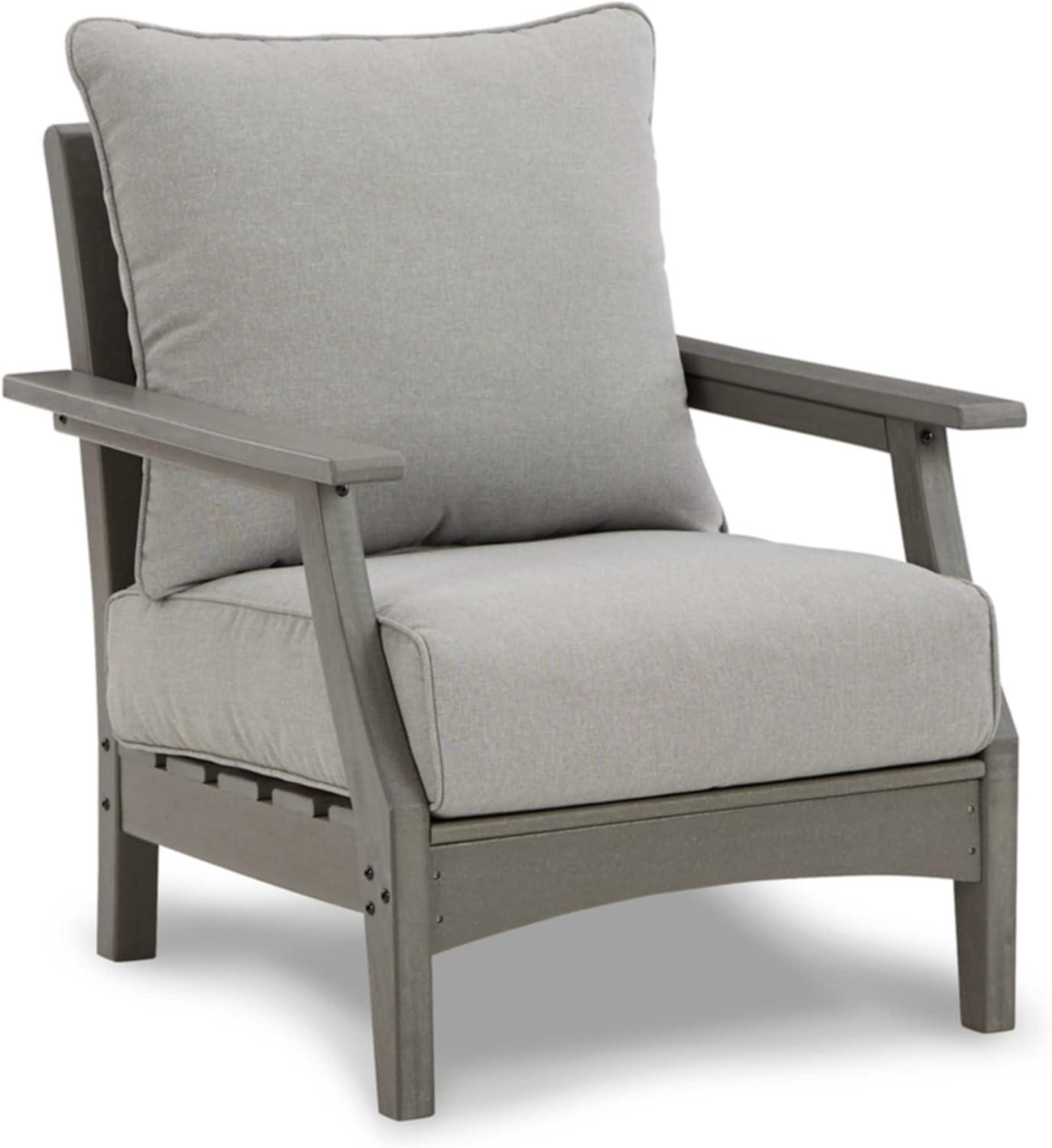 Transitional Gray HDPE Outdoor Lounge Chair with Cushion