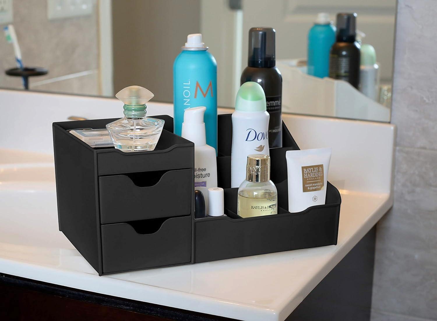 Black Matte Rectangular Makeup and Skincare Organizer with Drawers