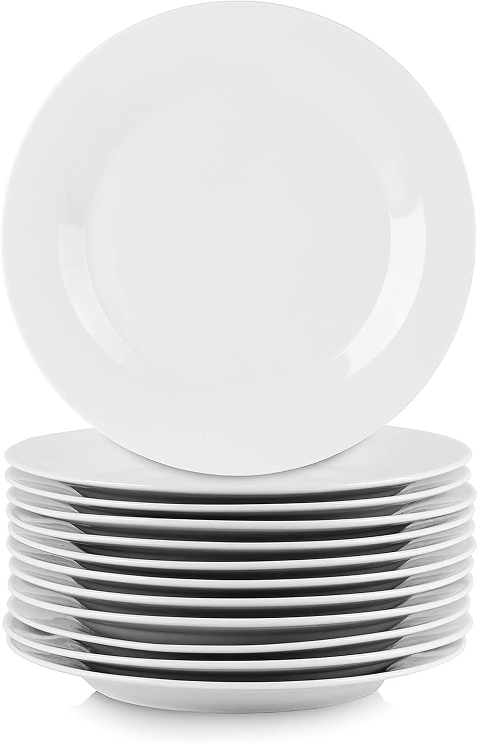 Classic White 8" Round Porcelain Salad/Dessert Plates Set