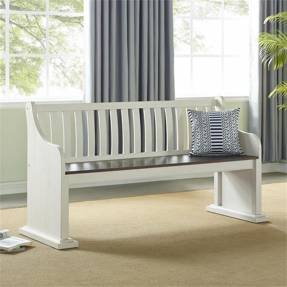 18" Joanna Bench with Back Dark Brown/Ivory - Steve Silver Co.: Farmhouse Style, Hardwood Construction