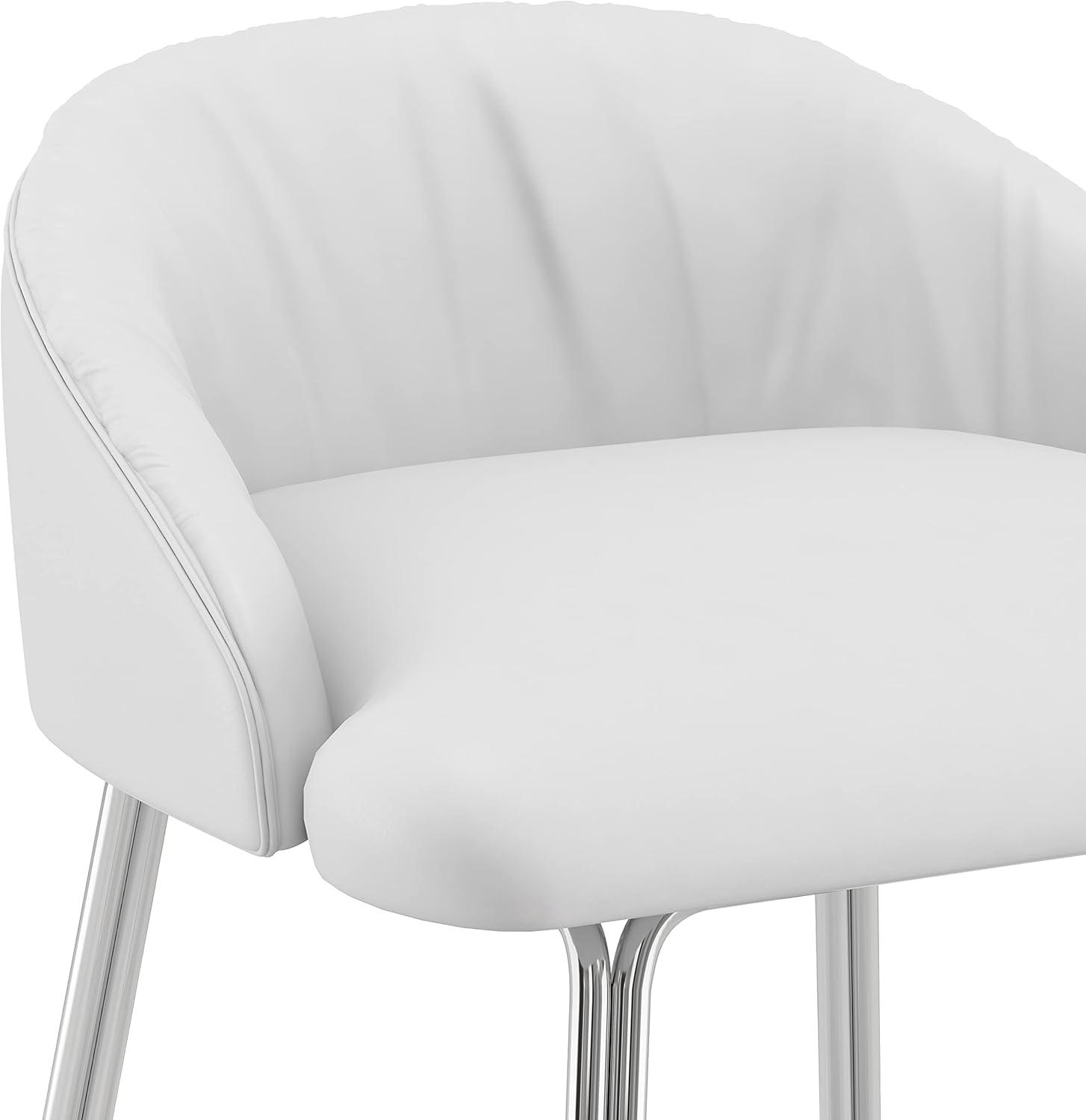 Modern Chrome Metal Counter Stool with White Faux Leather