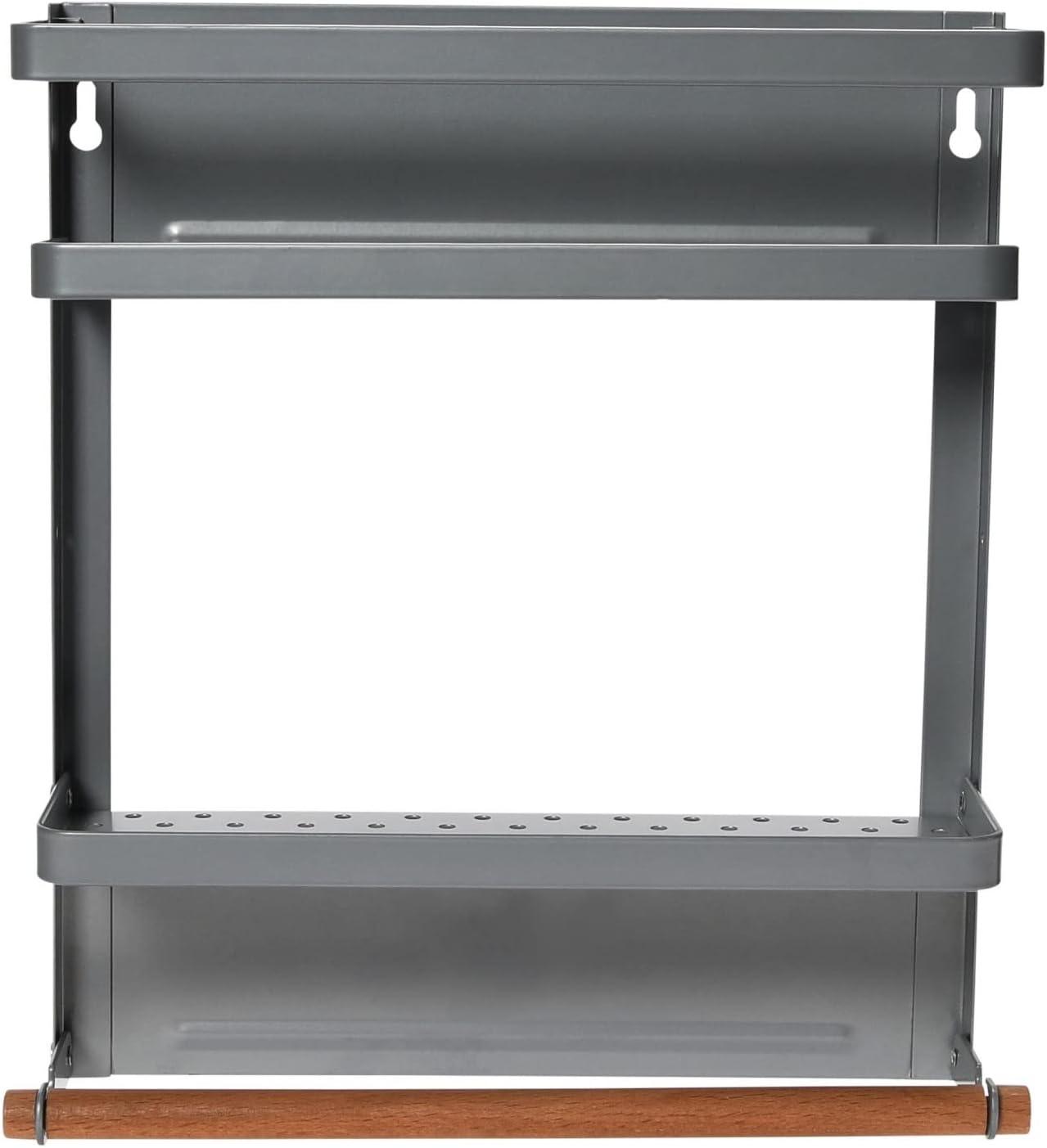 Gray Metal Magnetic Organizer with Towel Rack and Shelves