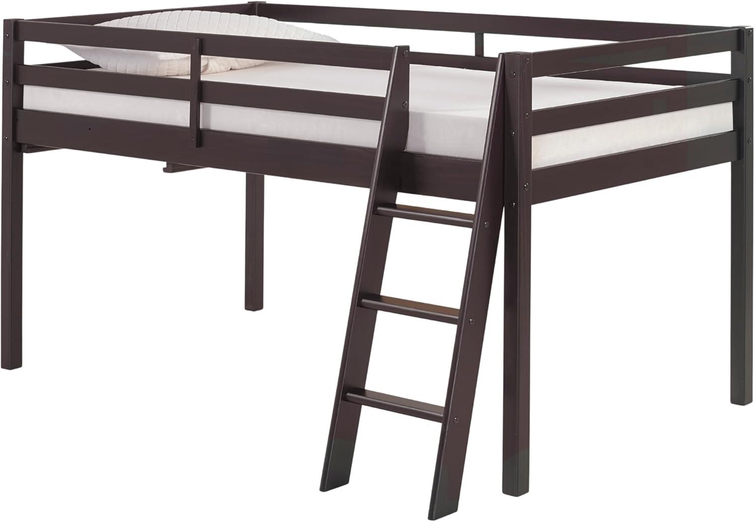 Espresso Twin Loft Bed with Ladder and Guardrails