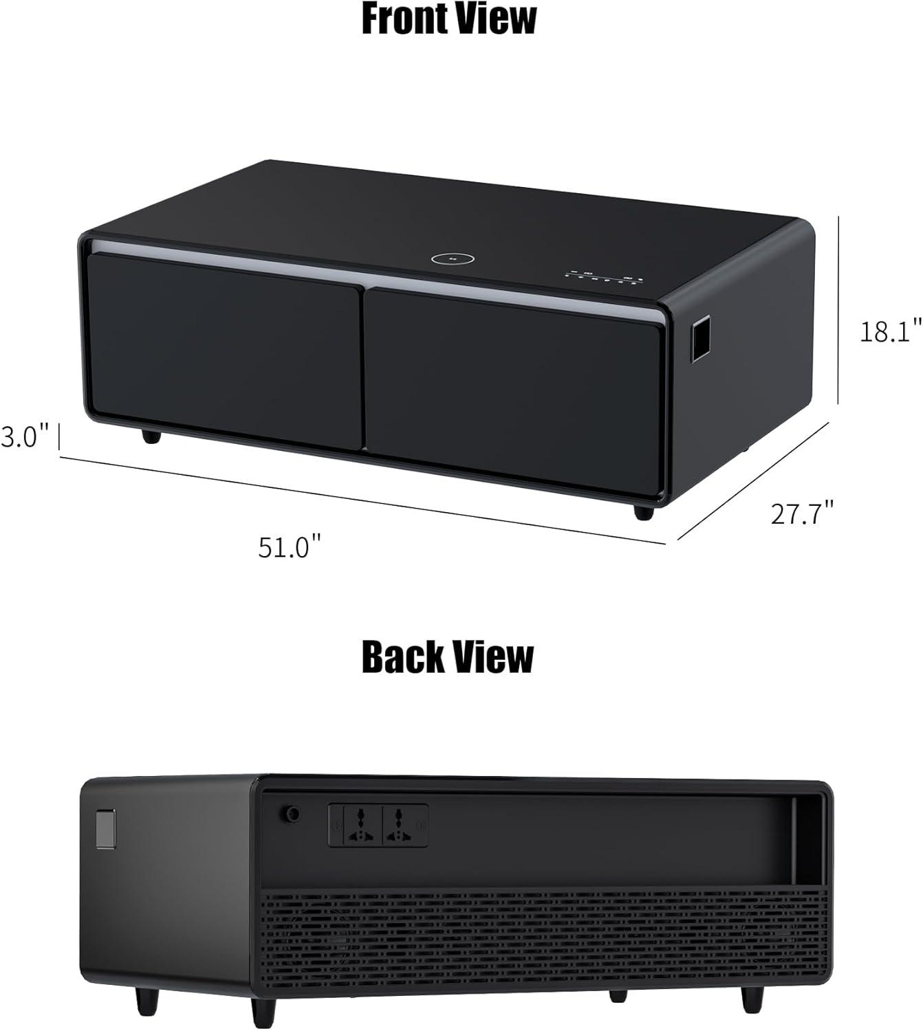 Livtab Smart Coffee Table with Built in Fridge, Bluetooth Speakers, Wireless Charging, Outlets, RGB Light, Black