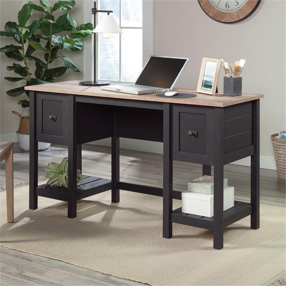 Sauder Cottage Road Double Pedestal Desk with Drawers Raven Oak, Raven Oak Finish