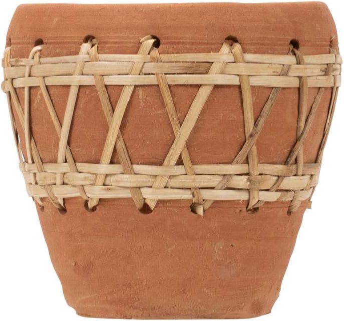 Natural Terracotta and Woven Rattan Planter - Foreside Home & Garden