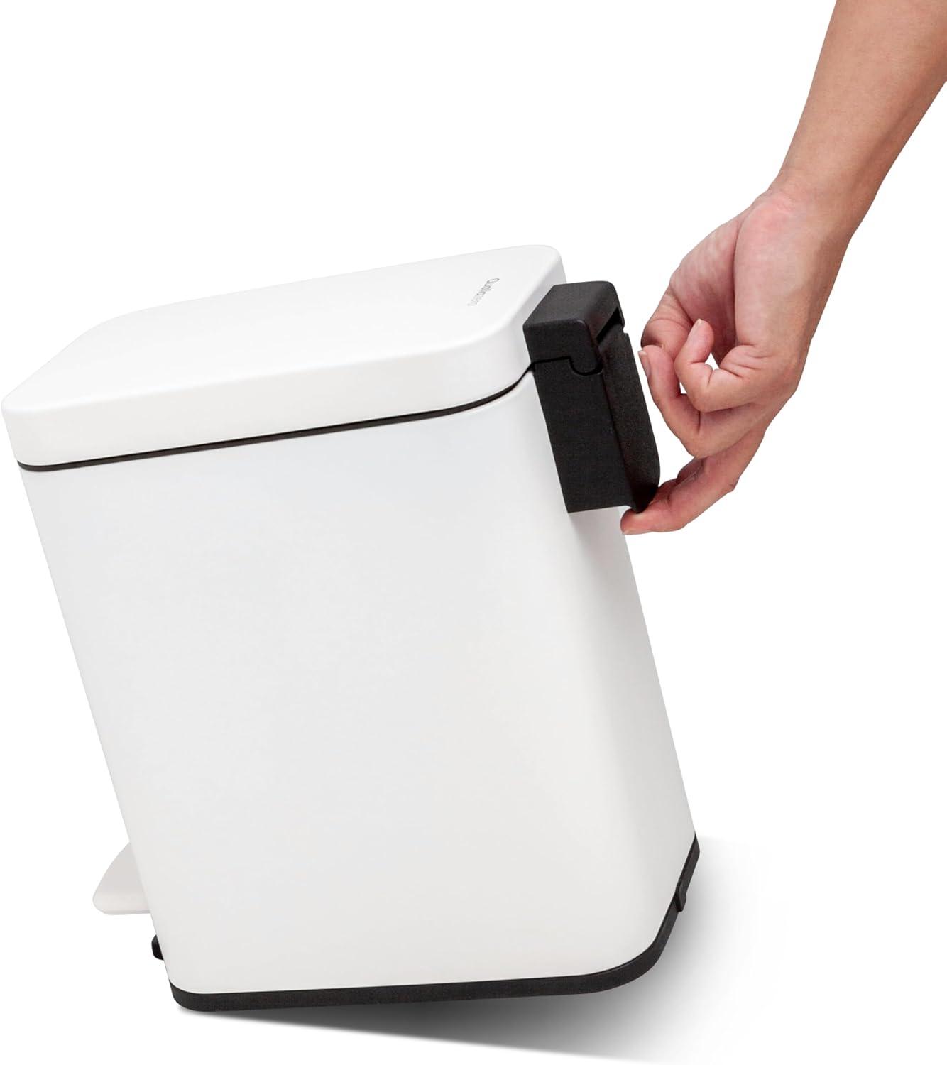 Matte White Stainless Steel Slim Step Trash Can Set