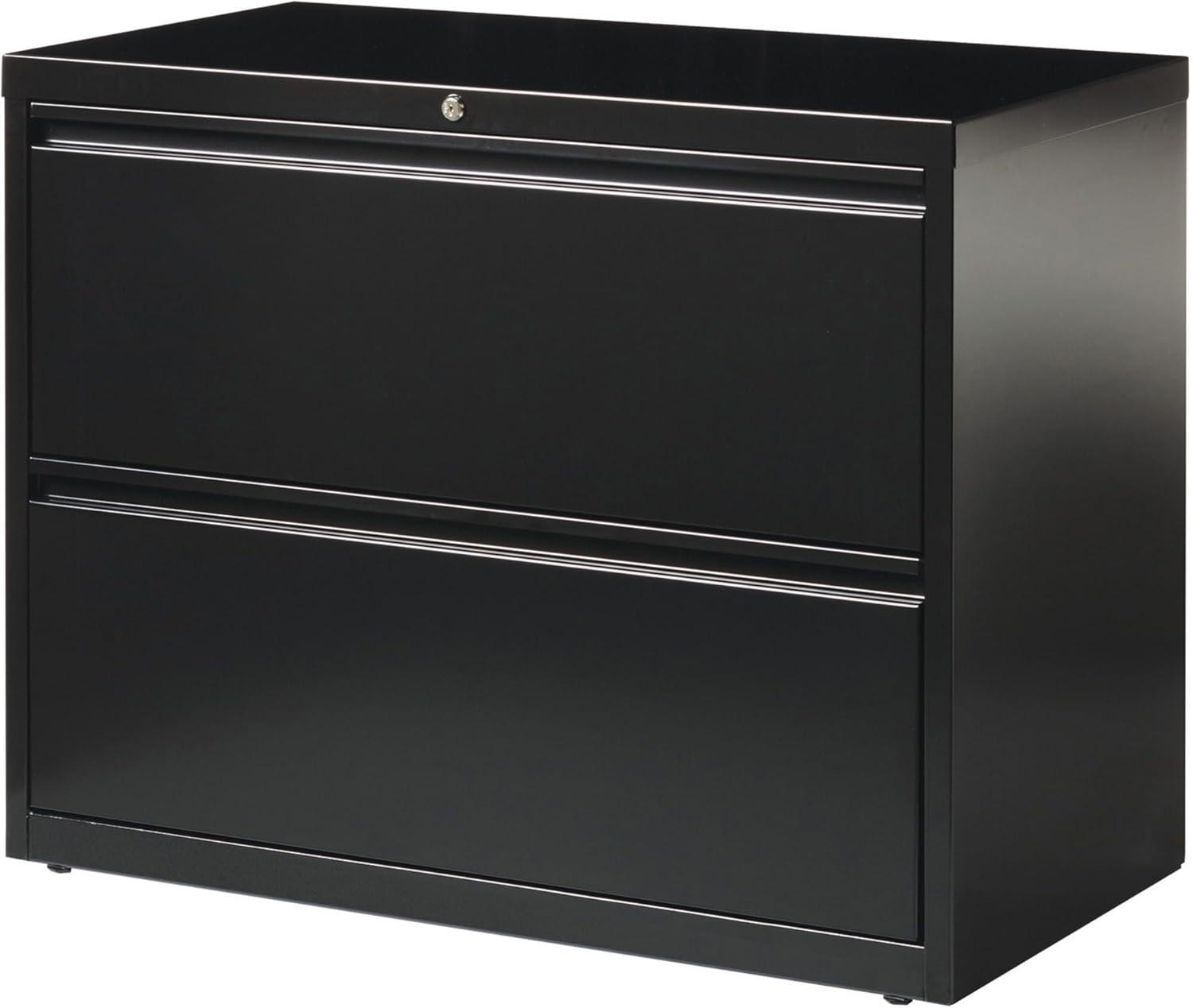 Lorell Lateral Files - 2-Drawer 36" x 18.6" x 28.1" - 2 x Drawer(s) for File - Letter, Legal, A4 - Lateral - Leveling Glide, Label Holder, Ball-bearing Suspension, Interlocking - Black - Steel - Recyc