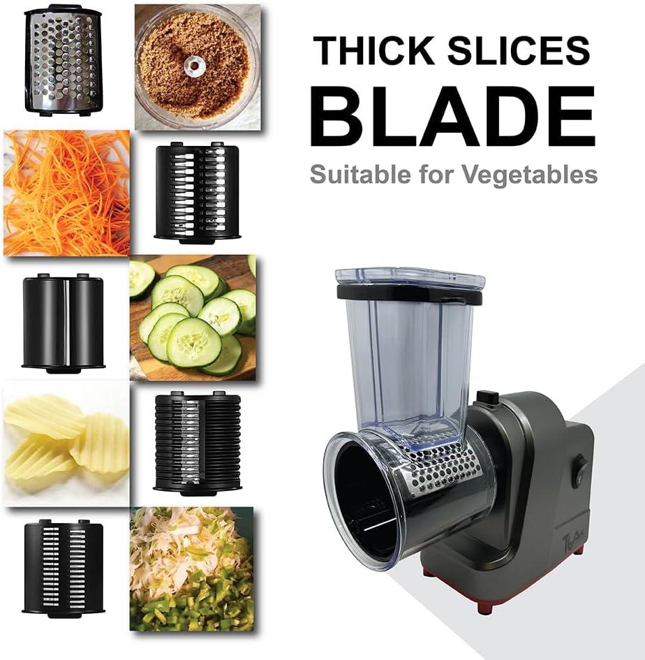 Ttak HOUSEWARE Electric Cheese Grater, 250W Professional Electric Slicer Shredder, One-Touch Control Electric Salad Machine Fruits, Vegetables, Cheeses, Salad Maker 5 Attachments Food Processor