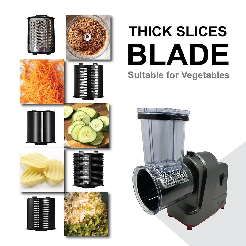 Ttak HOUSEWARE Electric Cheese Grater, 250W Professional Electric Slicer Shredder, One-Touch Control Electric Salad Machine Fruits, Vegetables, Cheeses, Salad Maker 5 Attachments Food Processor