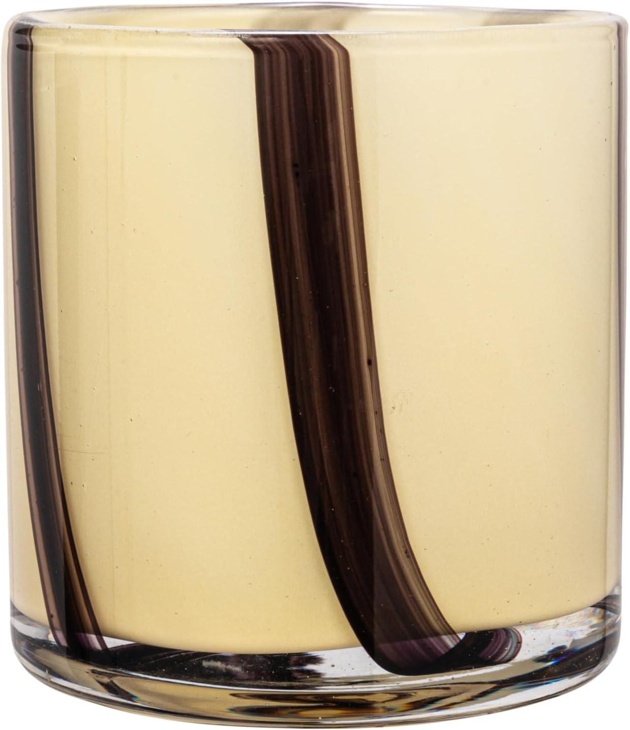 Cream and Purple Striped Glass Votive Candle Holder, 4"