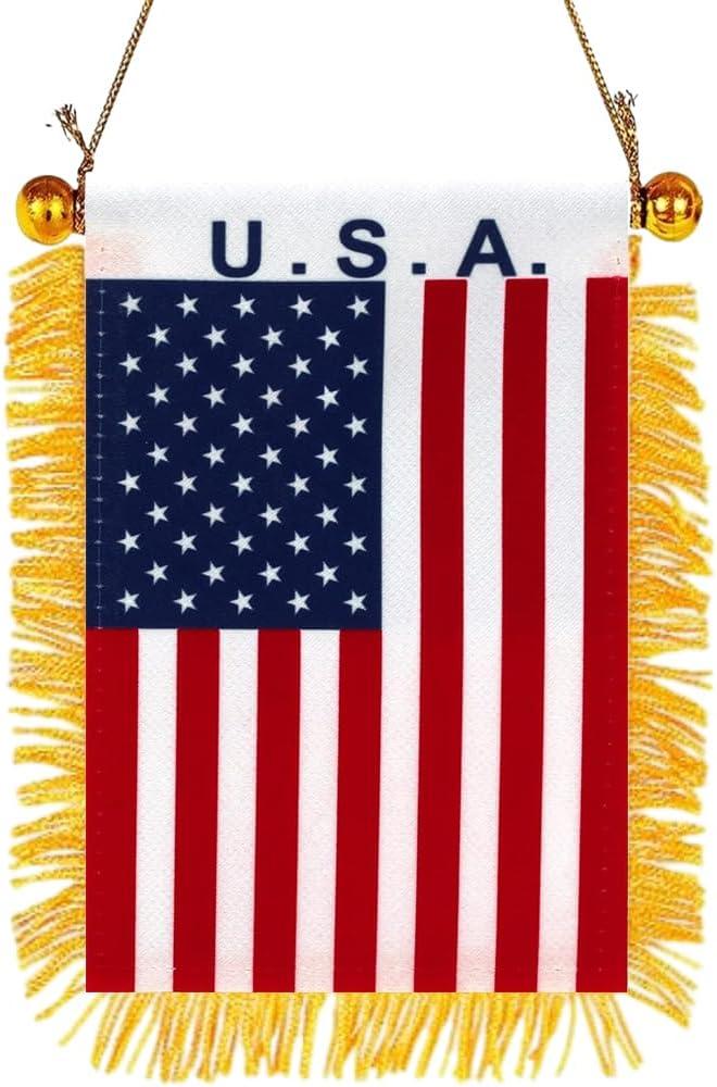 Anley 4 X 6 Inch USA Fringy Window Hanging Flag - American Hanging Flag