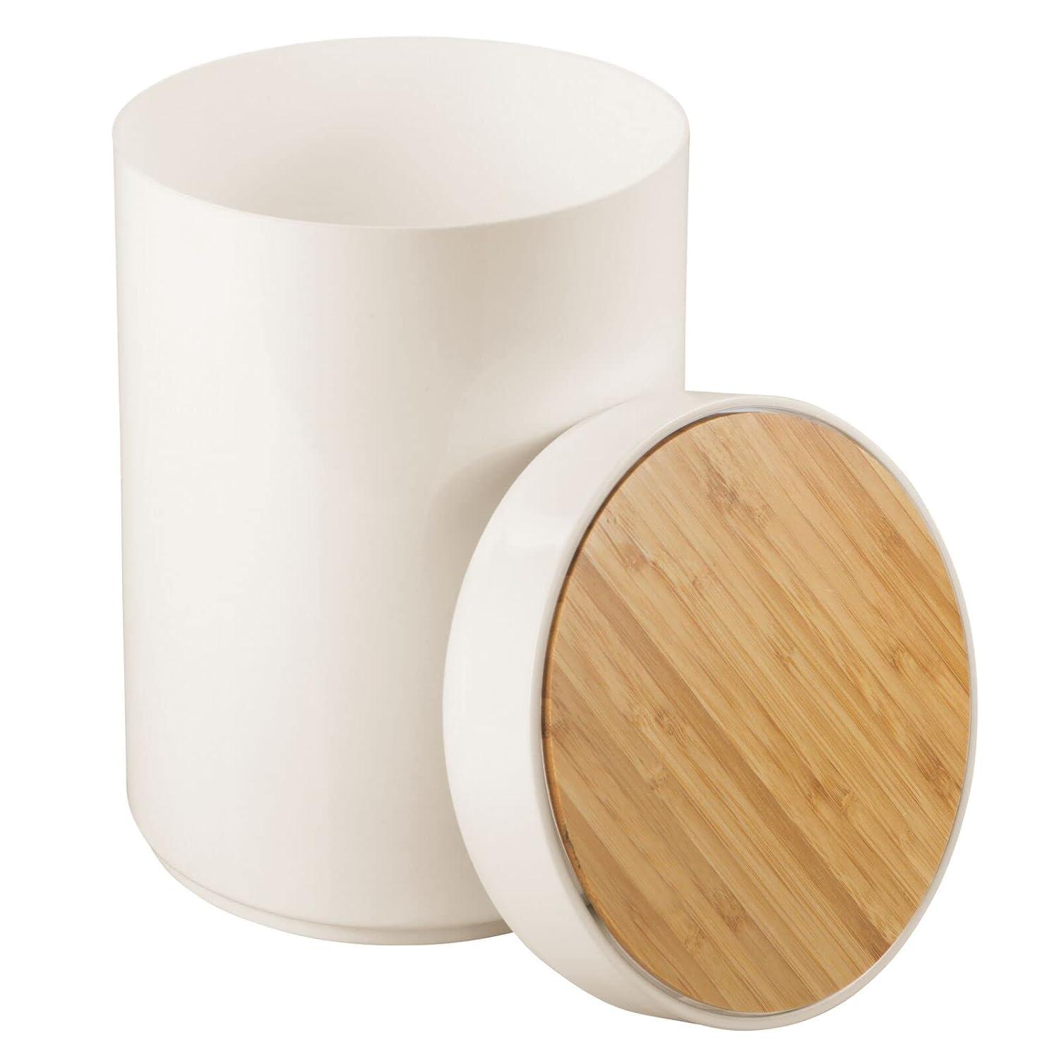 Cream and Natural Bamboo Lid Small Kitchen Trash Can