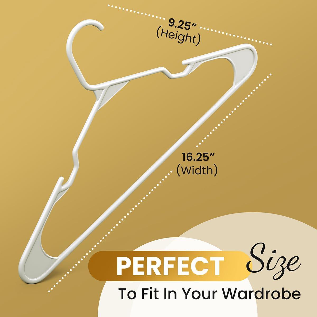 200 Pack Plastic Hanger for Shirt Pants Coats Dresses Skirts Suits Jackets - Standard Thick Coat Hanger - Sturdy & Durable Design with Shoulder Grooves Hook - White