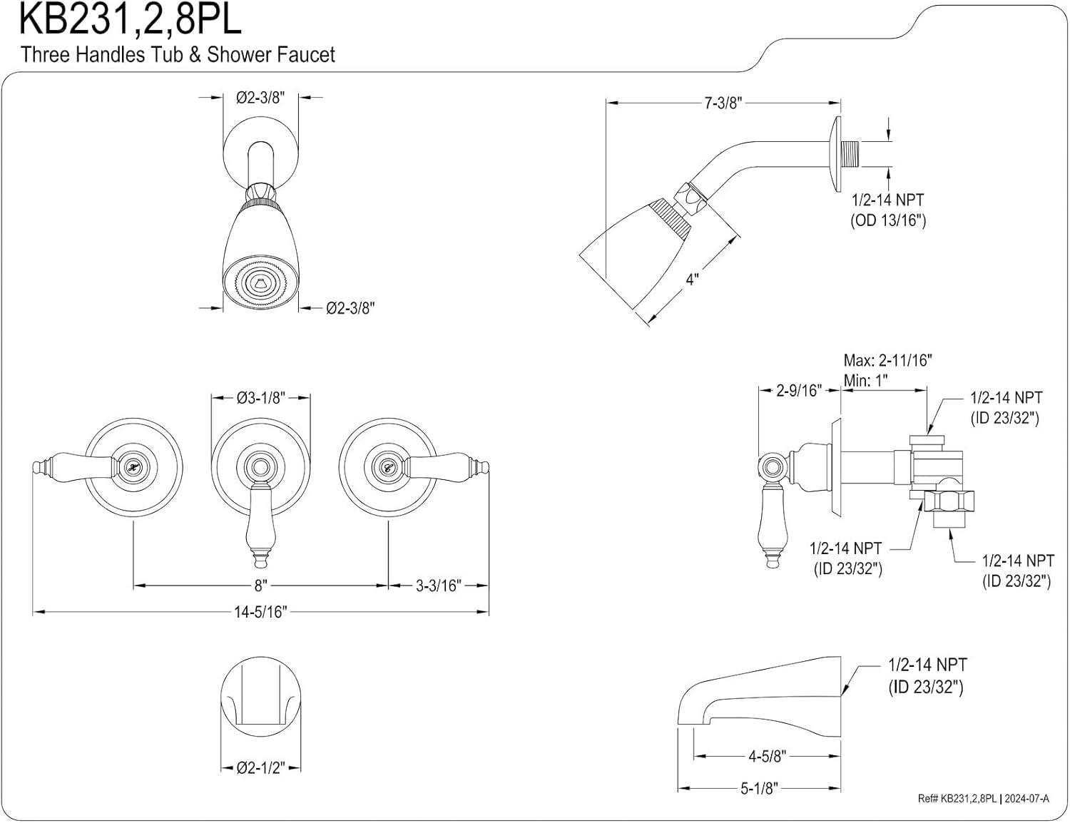 Kingston Brass Victorian Triple-Handle Tub and Shower Faucet