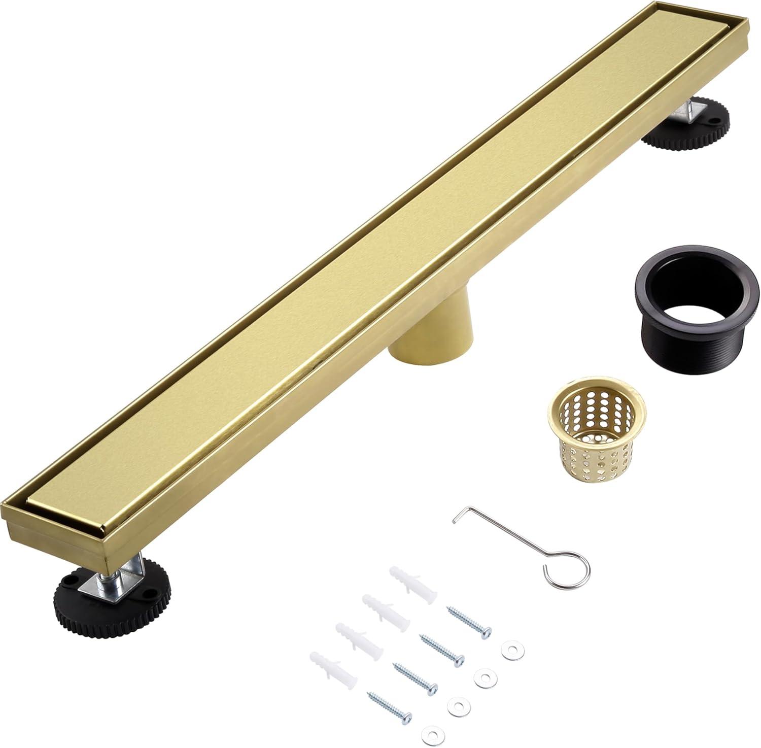 24-Inch Brushed Gold Stainless Steel Linear Shower Drain