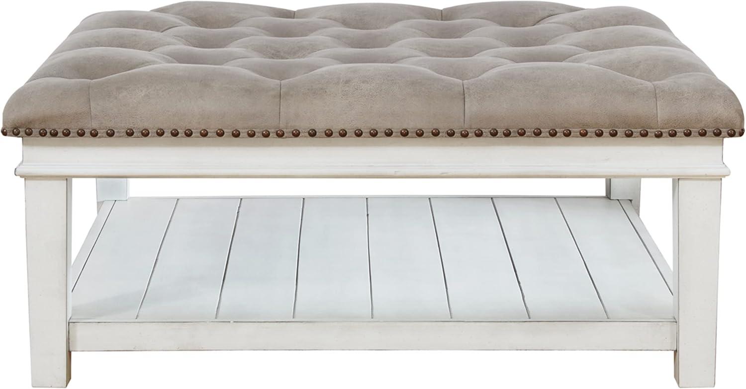 Signature Design by Ashley Contemporary Kanwyn Upholstered Ottoman Coffee Table, Whitewash
