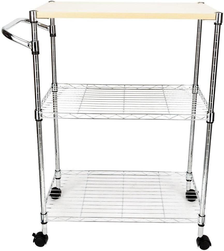 Topcobe 3 Tiers Kitchen Island, Portable Kitchen Cart on Wheels wiht Drawer and Basket, Movable Rolling Kitchen Island Cart with Handle - Silver