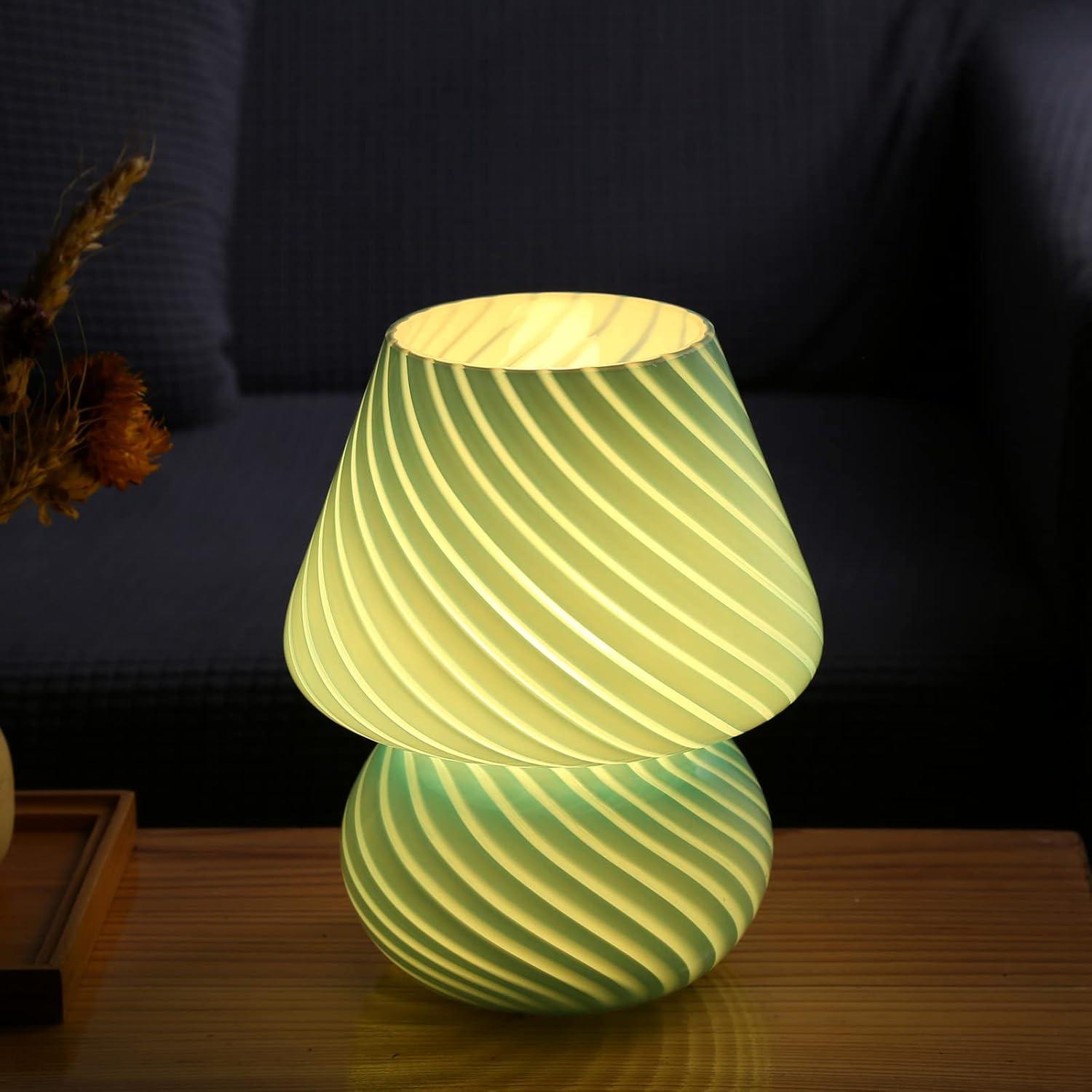 Small Beige Glass Mushroom Table Lamp