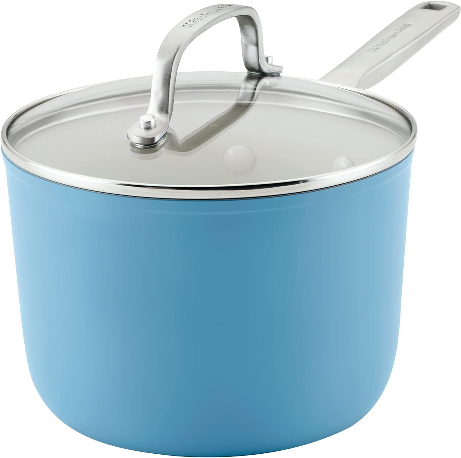 KitchenAid Hard Anodized Ceramic Nonstick Cookware Sauce Pan with Lid, 3 Quart