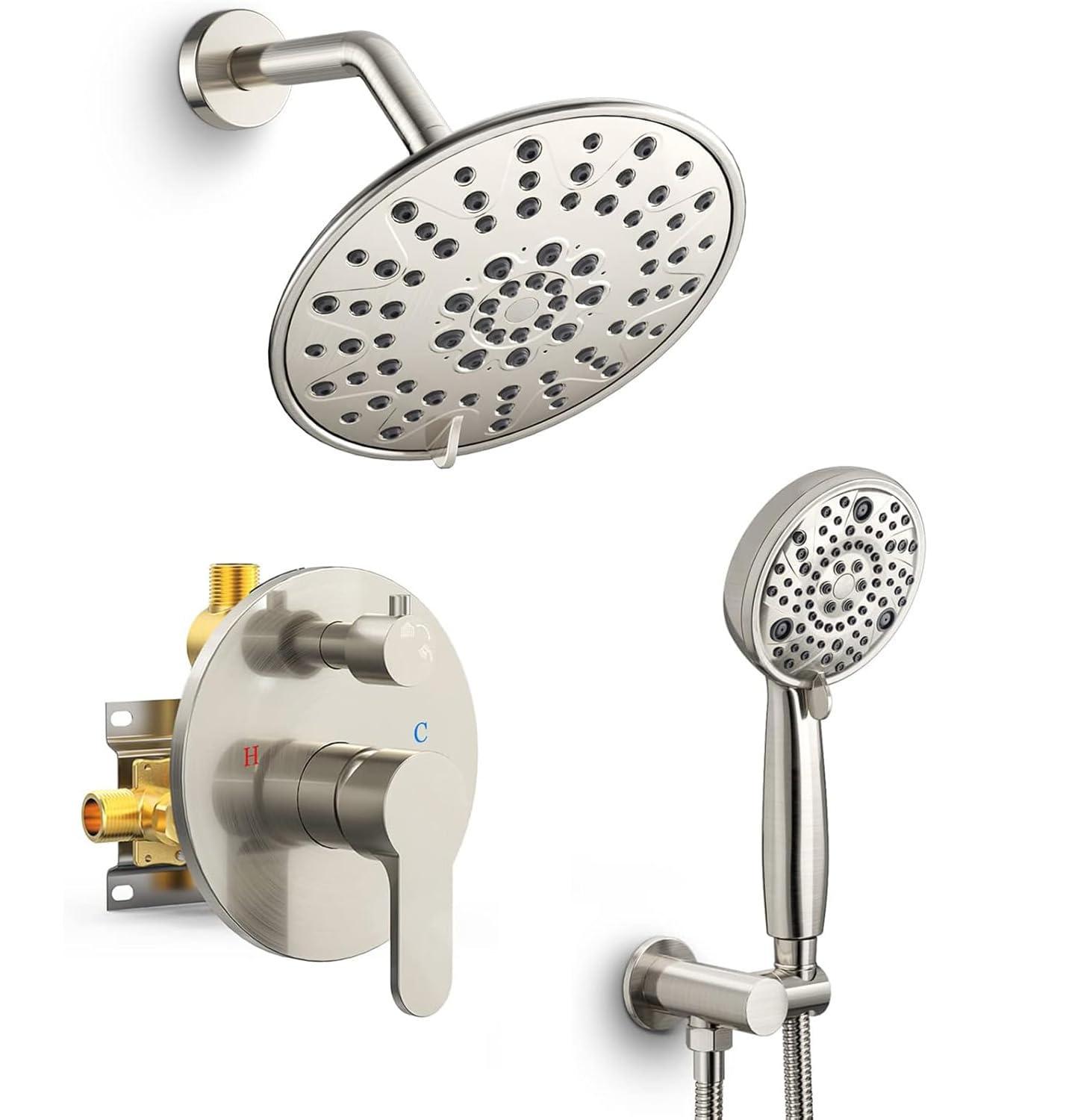 SR SUN RISE Shower Faucet - 8 Inch Multifunctional High Pressure Shower Head System with Handheld Shower Head Fixtures - Valve Included - Brushed Nickel