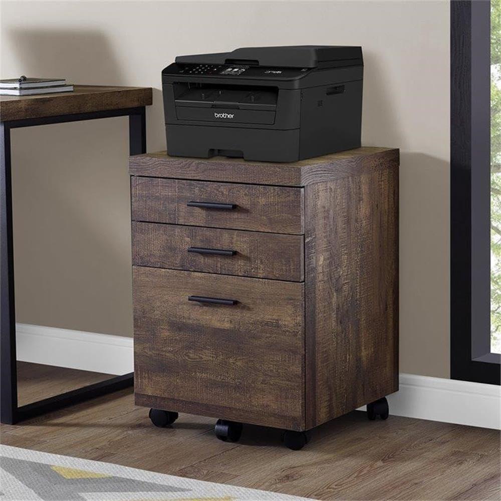 Millwood Pines File Cabinet, Rolling Mobile, Storage Drawers, Printer Stand, Office, Work, Brown Laminate, Contemporary, Modern