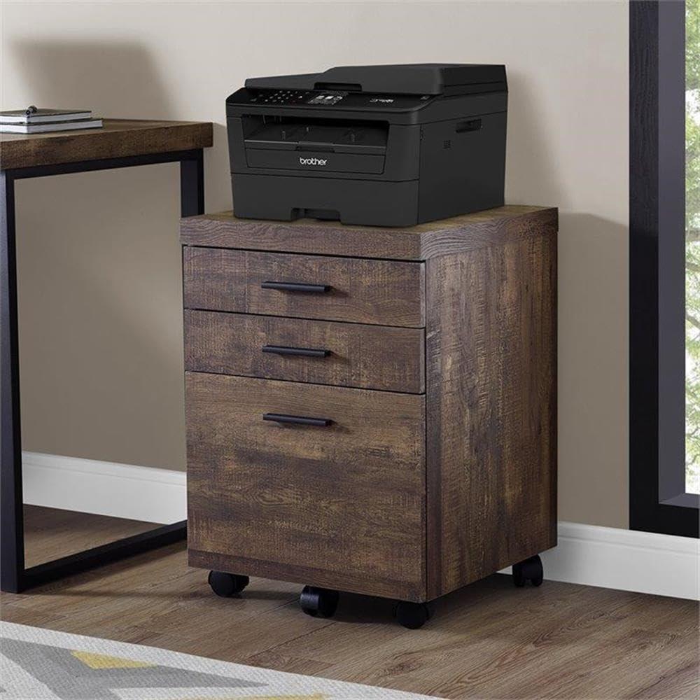 Millwood Pines File Cabinet, Rolling Mobile, Storage Drawers, Printer Stand, Office, Work, Brown Laminate, Contemporary, Modern