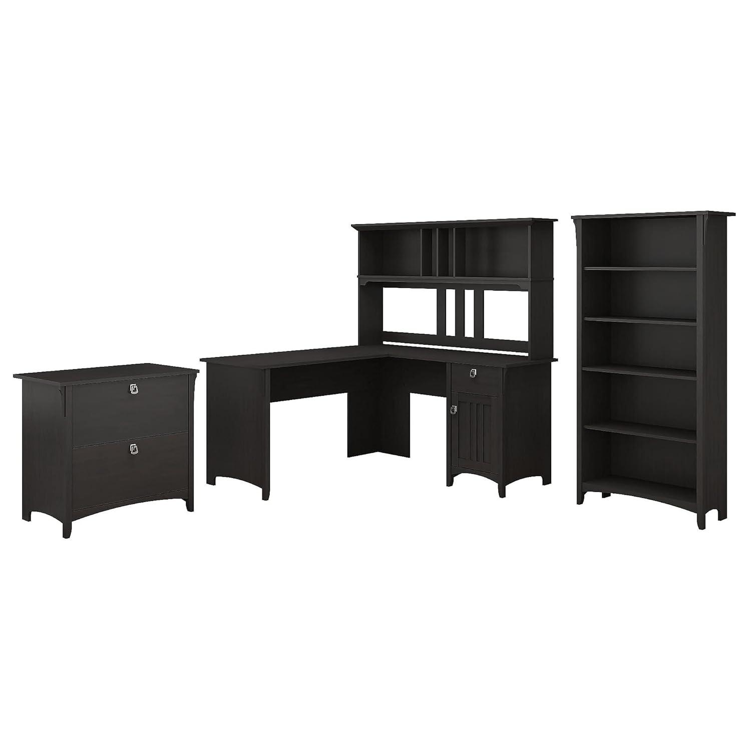 Bush Salinas 60W L Shaped Desk Office Suite in Vintage Black - Engineered Wood