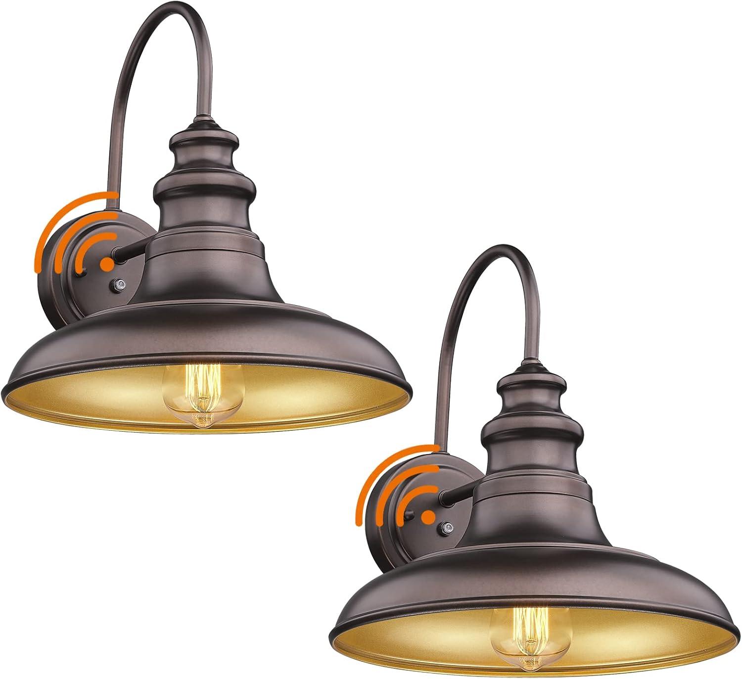 VIANIS Dusk to Dawn Barn Lights, 2 Pack Brown Gooseneck Outdoor Light Fixture, Farmhouse Outdoor Wall Lights for House, Porch, Entryway, Garage