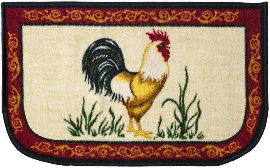 Kashi Home  Kitchen Rug, Printed Durable Non Slip Floor Mat, Pretty Farmhouse Design 18x30 D-Shape - Dot Rooster