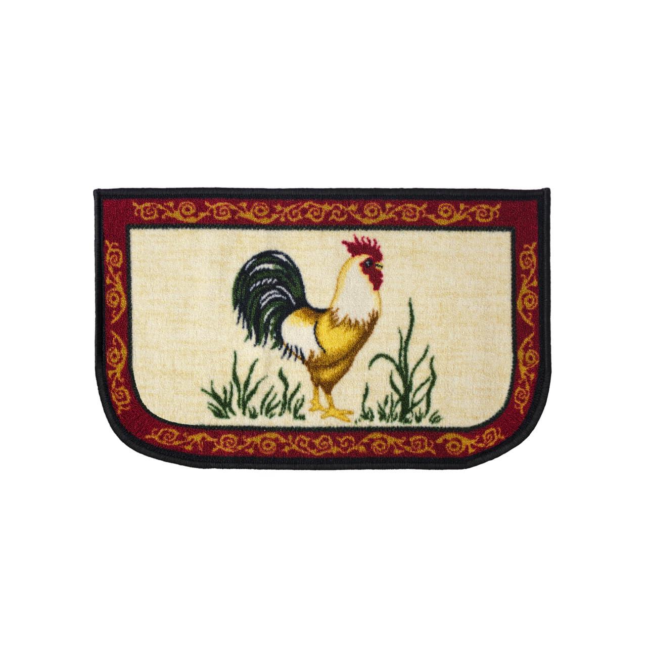 Kashi Home  Kitchen Rug, Printed Durable Non Slip Floor Mat, Pretty Farmhouse Design 18x30 D-Shape - Dot Rooster