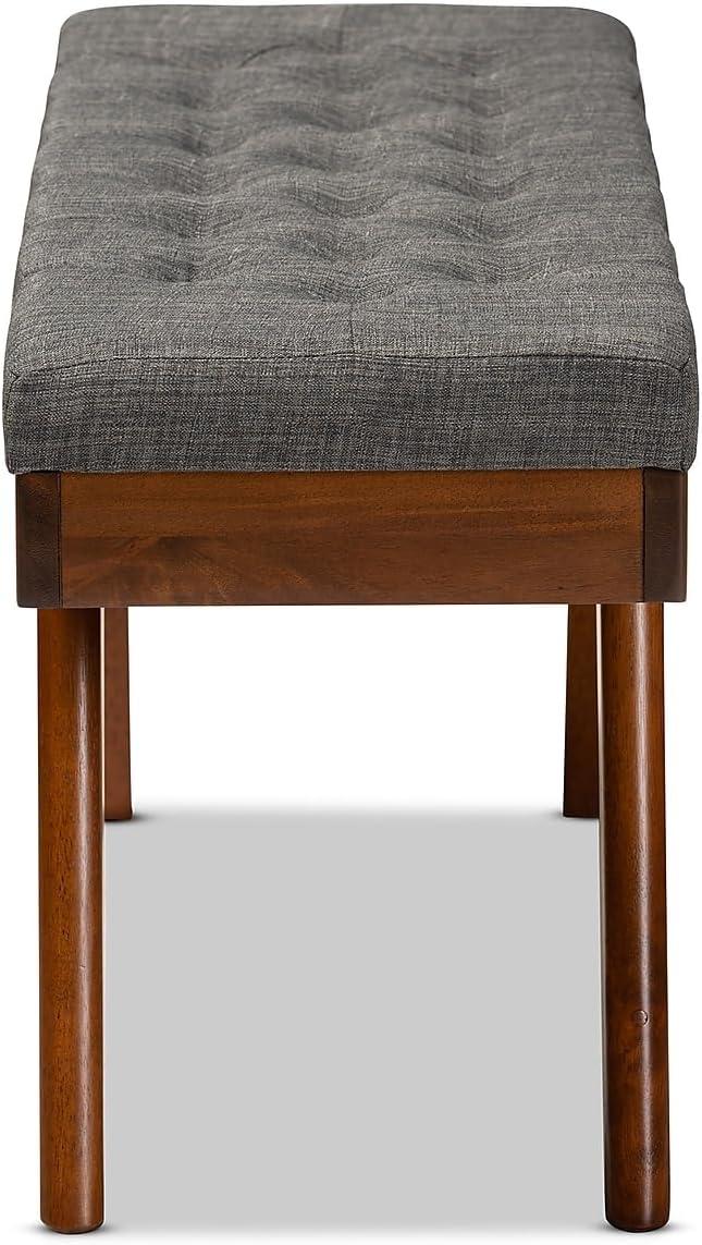 Baxton Studio Alona Medium Wood Dining Bench Gray - : Mid-Century Design, Tapered Legs, Polyester Upholstery, Entryway Seating